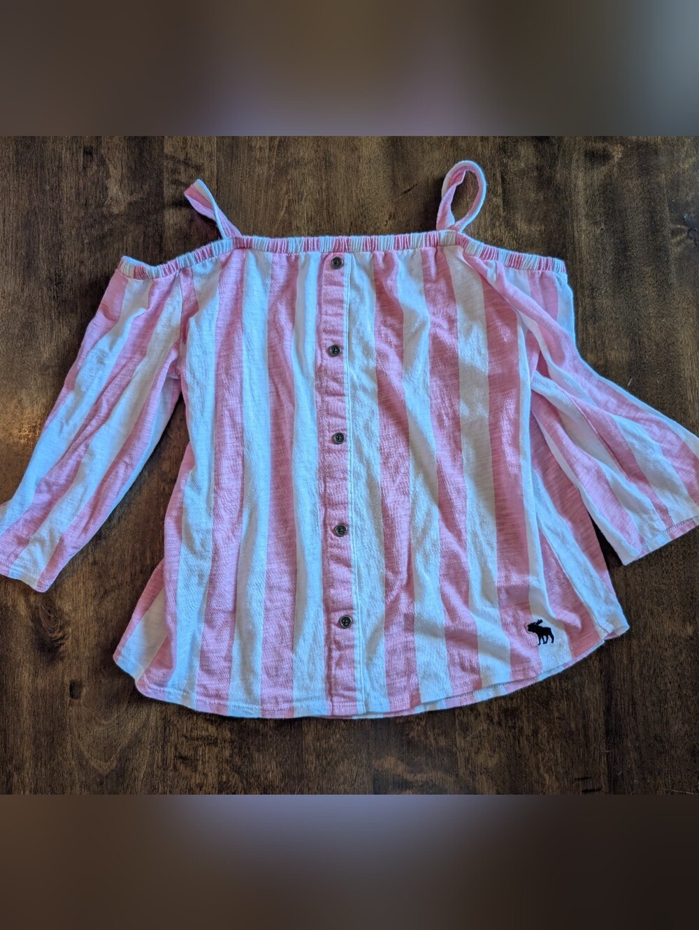 abercrombie kids Pink & White Striped Off-Shoulder Button Front Top/ Girl 11-12